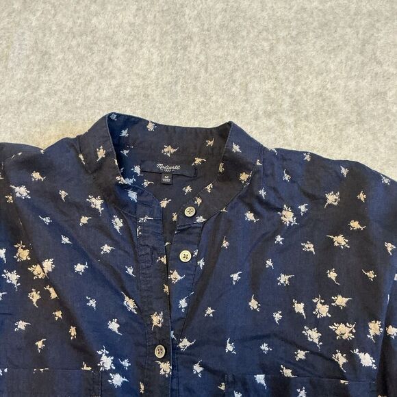 Madewell Navy Blue Collarless Popover in Rosebud Scatter medium - Picture 3 of 7